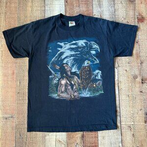 Vintage Fruit Of The Loom Native American & Eagle Graphic T-Shirt Black M